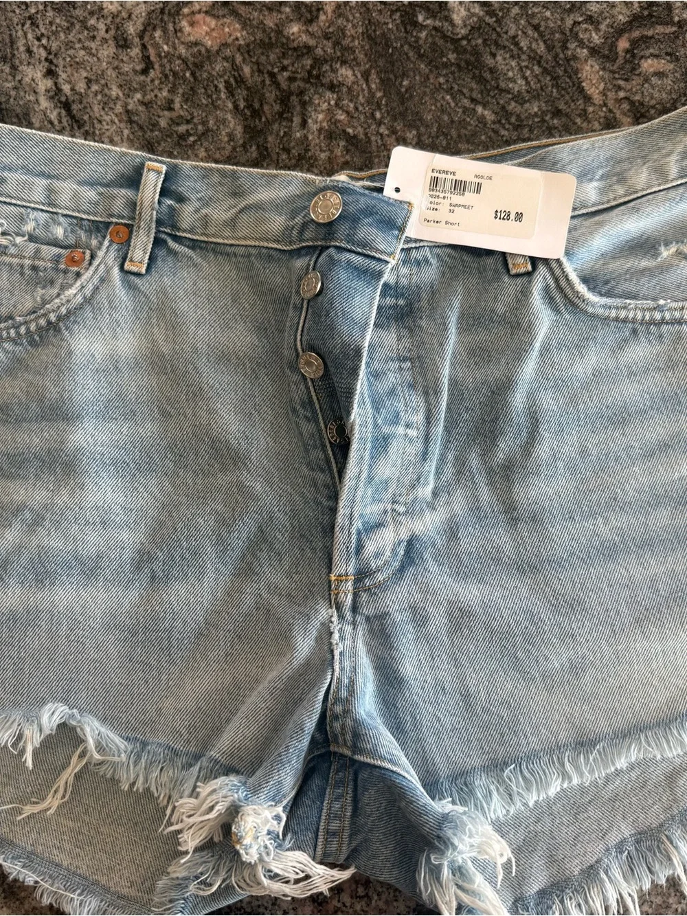 Agolde Light Blue Denim Button-Fly Jean Shorts